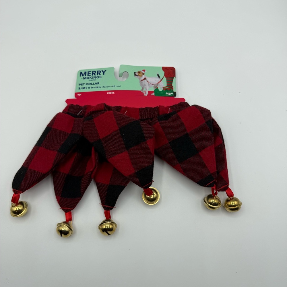 Merry Makings Red and Black Plaid Pet Collar with Bells